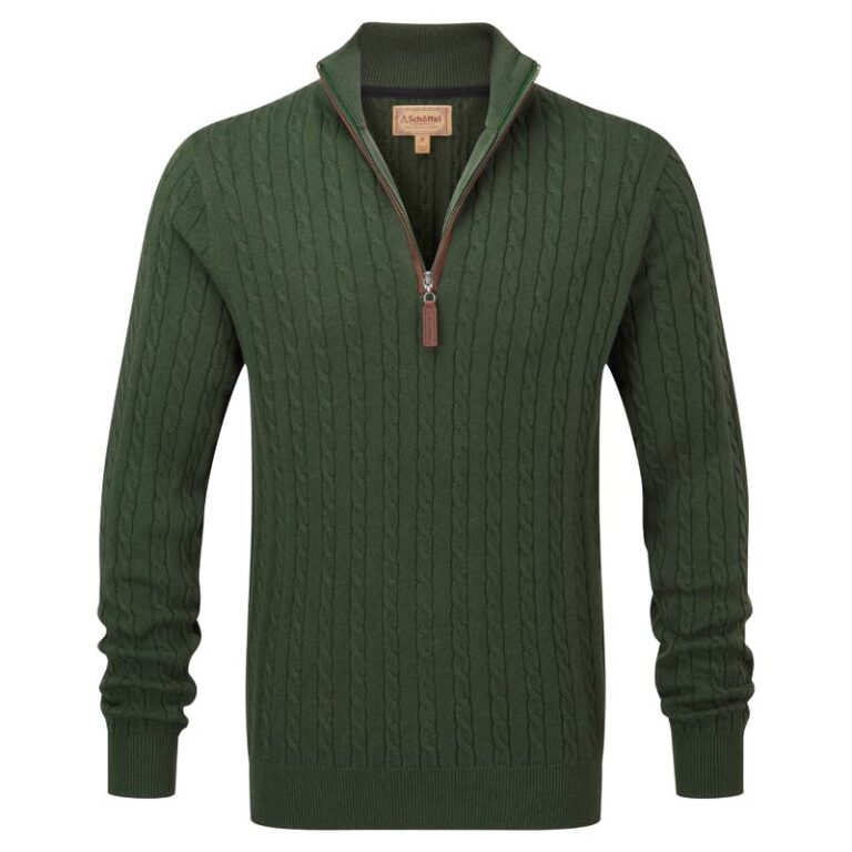 schoffel-cotton-cashmere-quarter-zip-green-front